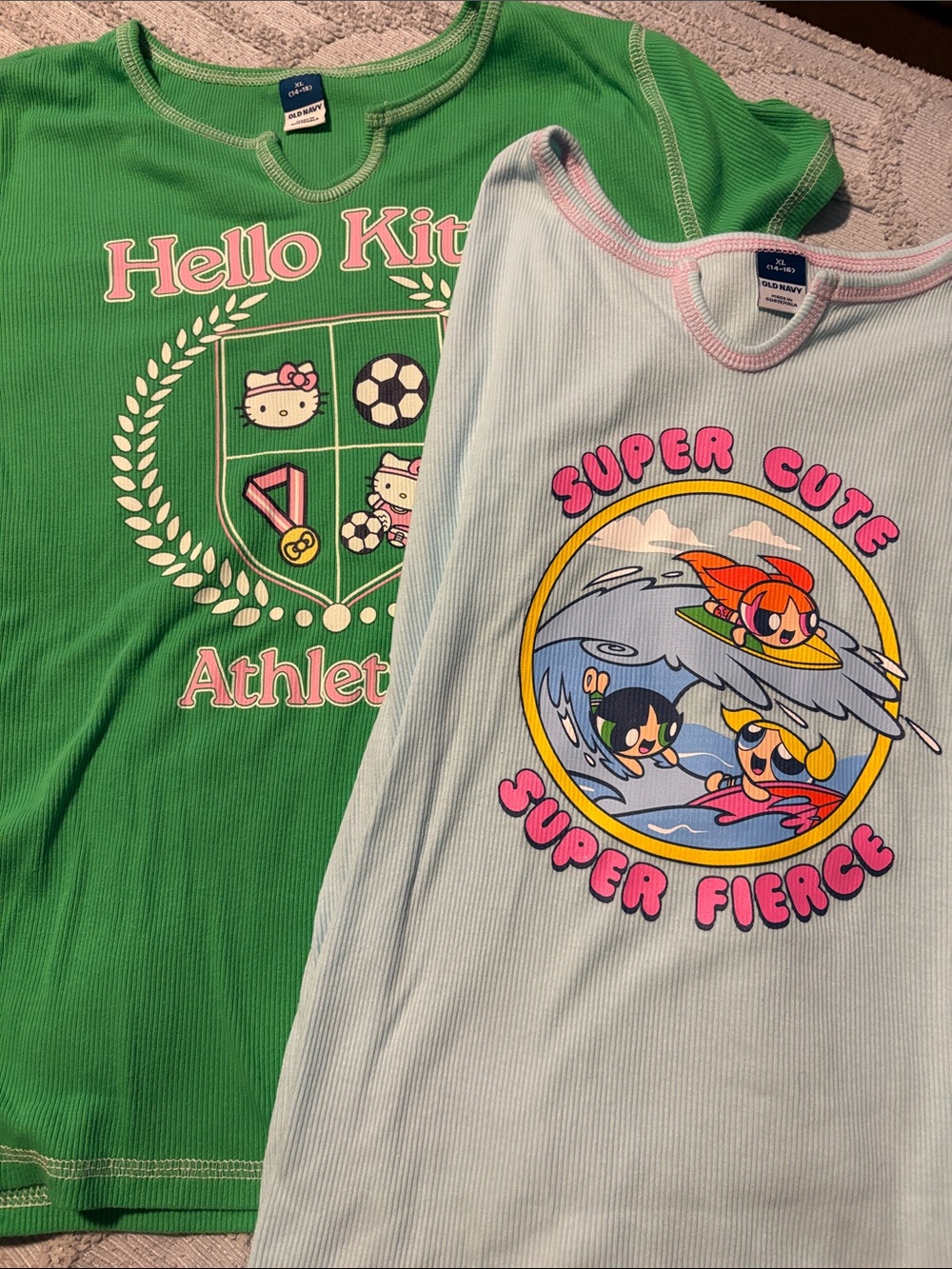 Old Navy ribbed tees (2) powerpuff girls and hello kitty